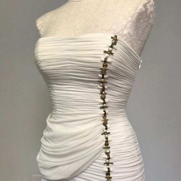 Vintage S Bandage Tulle Bodycon Dress White Cream - Picture 7 of 12